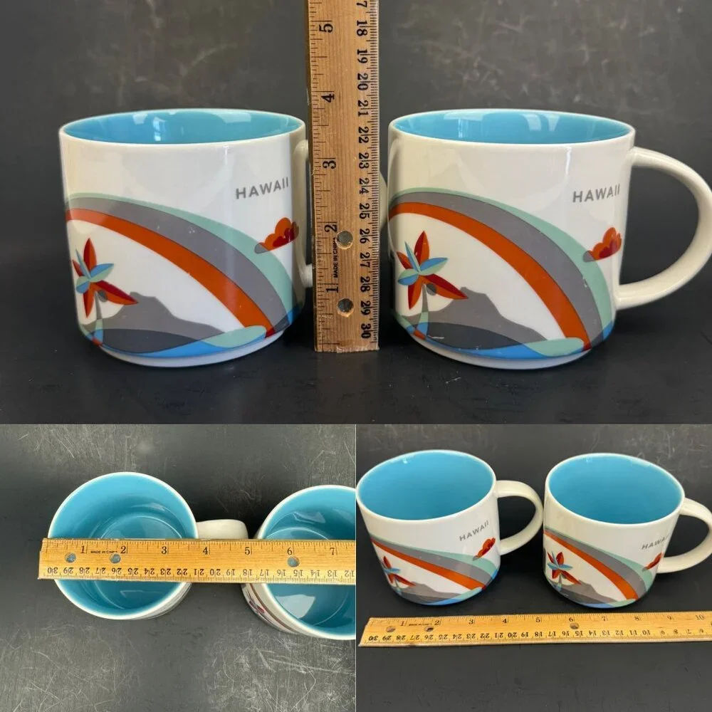 Set of 2 Starbucks You Are Here Collection Hawaii Mug Blue‎ Ceramic About 13 oz
